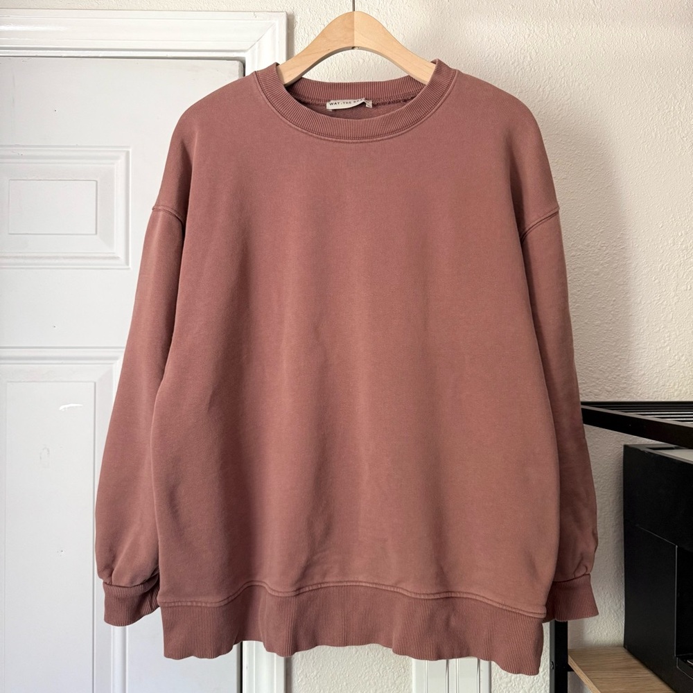 WAT THE‎ BRAND brown cotton terry knit crew neck pullover sweater